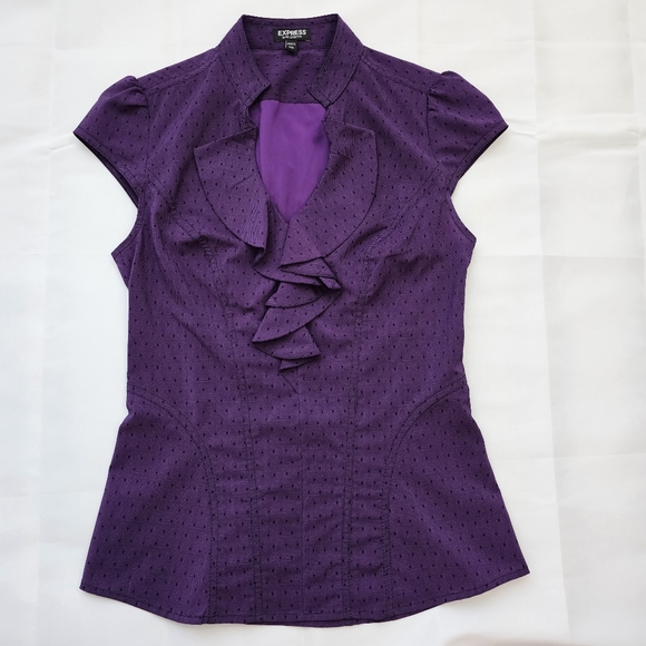 EXPRESS Women's V-Neck Short Sleeve Blouses Purple Blue Size XS - Picture 11 of 17